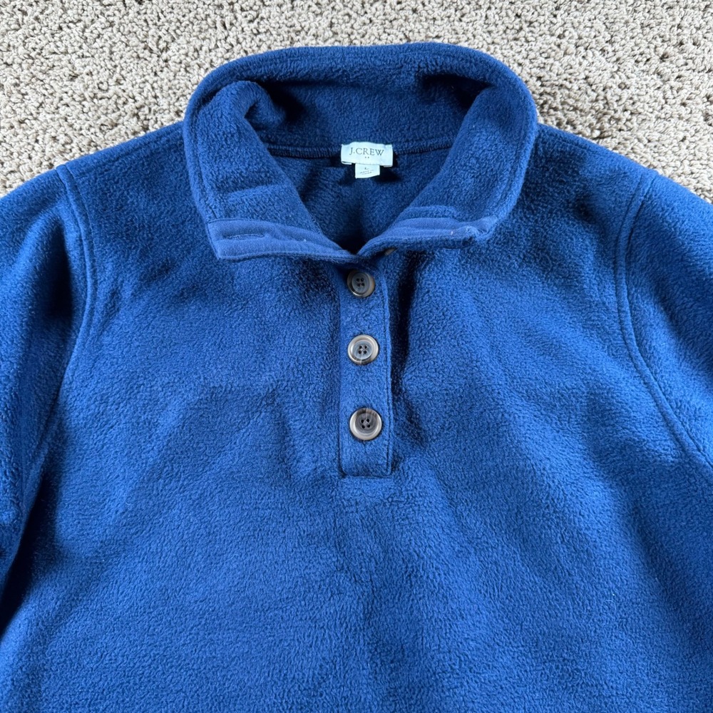 J Crew CloudSpun Mens‎ Blue Fleece Mock Neck Button Pullover Sweatshirt Large